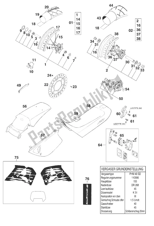 Todas as partes de Novas Peças Super Moto 98 do KTM 620 Super Moto Comp 20 KW 98 Europe 872684 1998