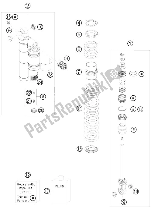 Todas las partes para Shock Abs. Frente Desmontado de KTM 505 SX ATV Europe 2009