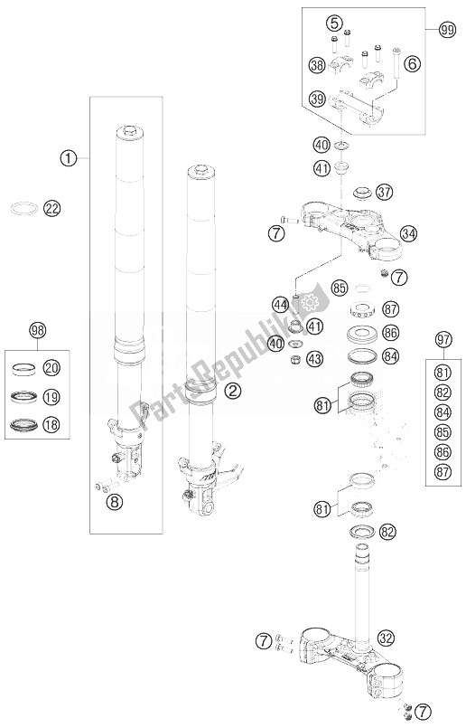 Wszystkie części do Przedni Widelec, Potrójny Zacisk KTM 690 Duke Black ABS USA 2013