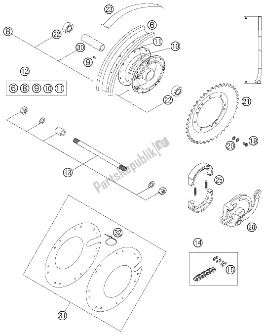 All parts for the Rear Wheel of the KTM 50 Senior Adventure Europe 2006