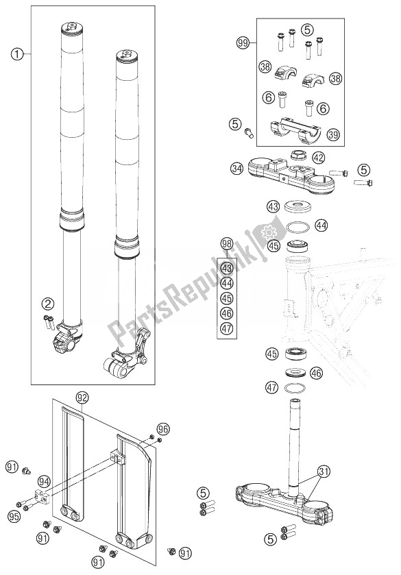 All parts for the Front Fork, Triple Clamp of the KTM 65 SX Europe 2014