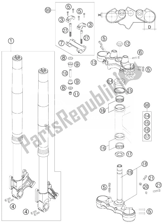 All parts for the Telescopic Fork of the KTM 950 Supermoto R Europe 2007