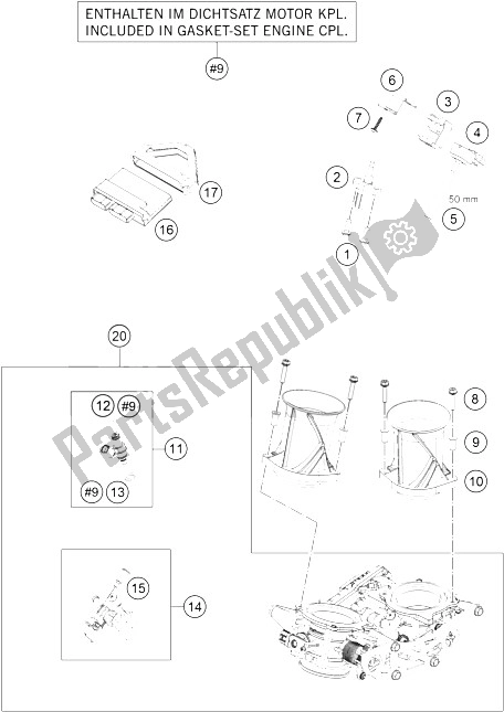 All parts for the Throttle Body of the KTM 1190 ADV ABS Grey WES Europe 2015