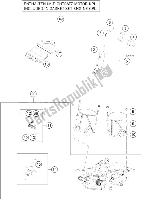 All parts for the Throttle Body of the KTM 1190 ADV ABS Grey WES France 2015