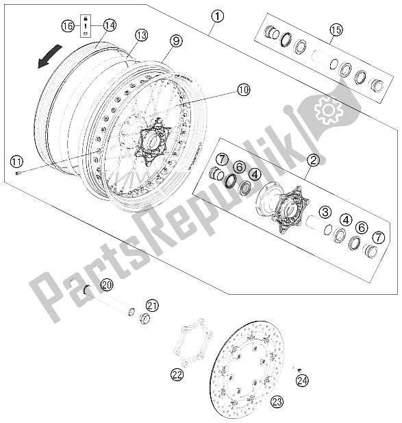 All parts for the Front Wheel of the KTM 690 SMC Australia United Kingdom 2011