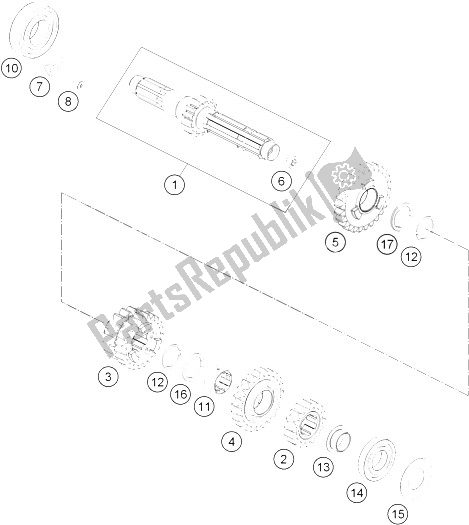 All parts for the Transmission I - Main Shaft of the KTM Freeride 350 Australia 2016