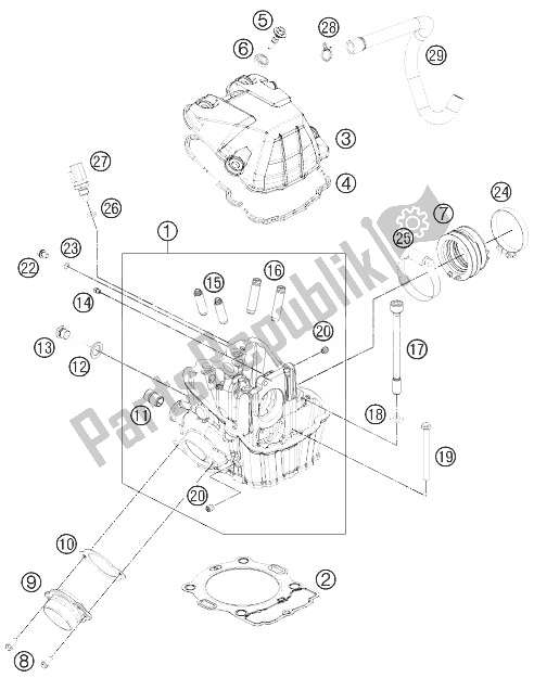 All parts for the Cylinder Head of the KTM 500 EXC Europe 2014
