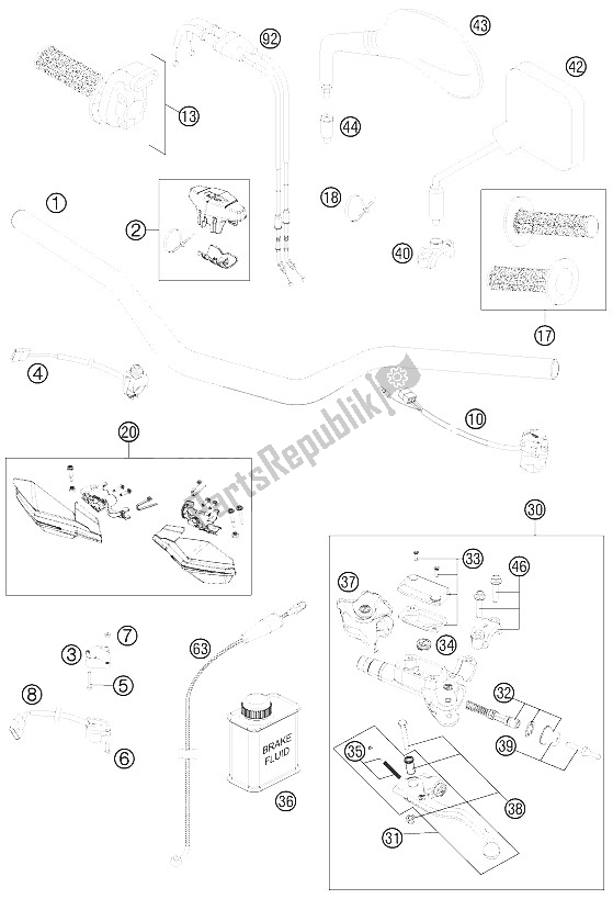 All parts for the Handlebar, Controls of the KTM 500 EXC Europe 2012