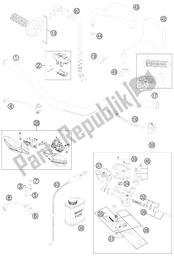 All parts for the Handlebar, Controls of the KTM 500 EXC SIX Days Europe 2012