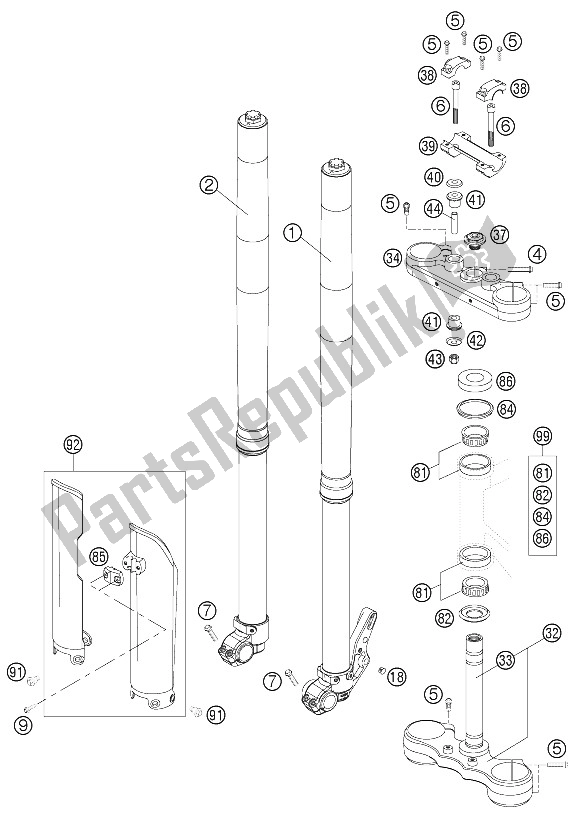 All parts for the Front Fork - Steering Stem Wp Usd48 625 Smc of the KTM 625 SMC USA 2005