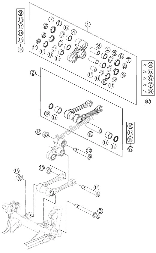 All parts for the Pro Lever Linking of the KTM 150 SX Europe 2012