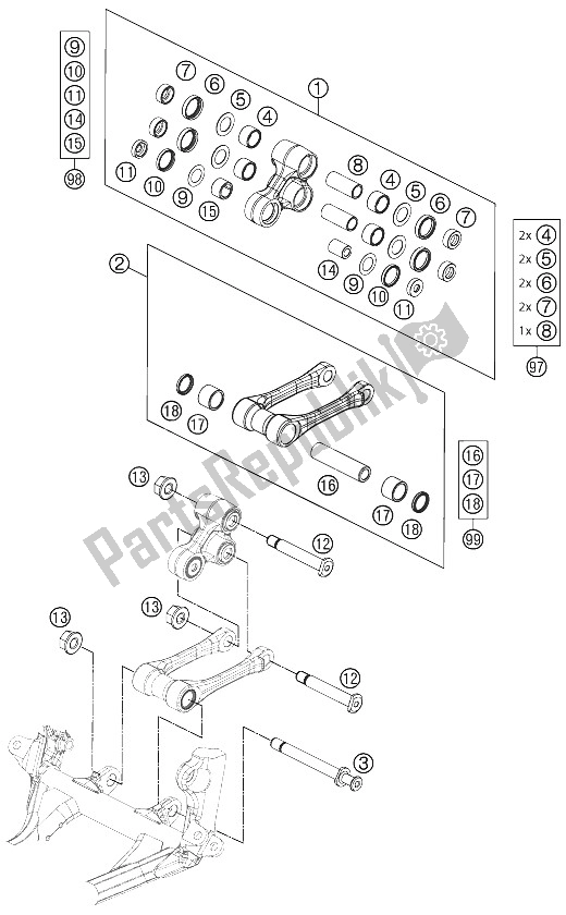 All parts for the Pro Lever Linking of the KTM 250 SX Europe 2012