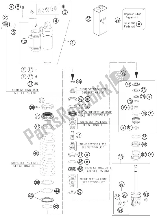 Wszystkie części do Amortyzator Zdemontowany KTM 350 XCF W USA 2014