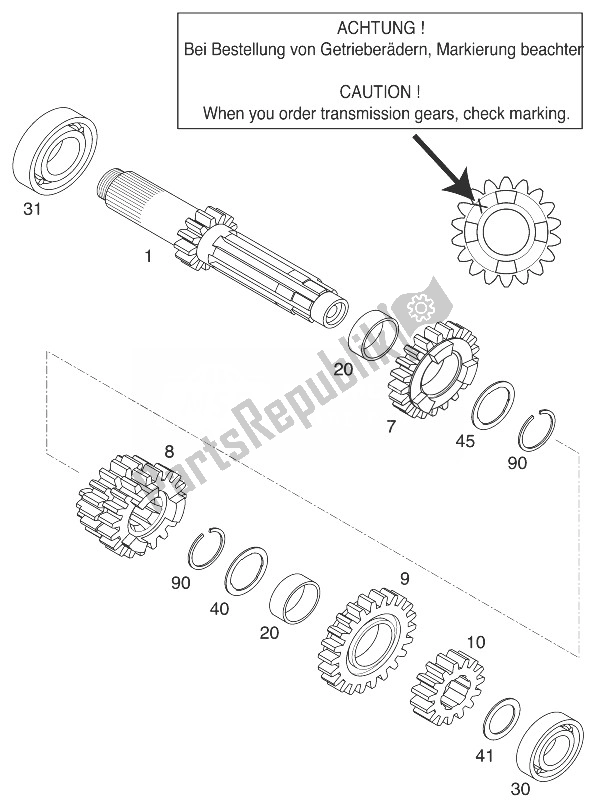 Todas las partes para Caja De Cambios I 125 / 200'99 de KTM 125 EGS 6 KW Europe 1999