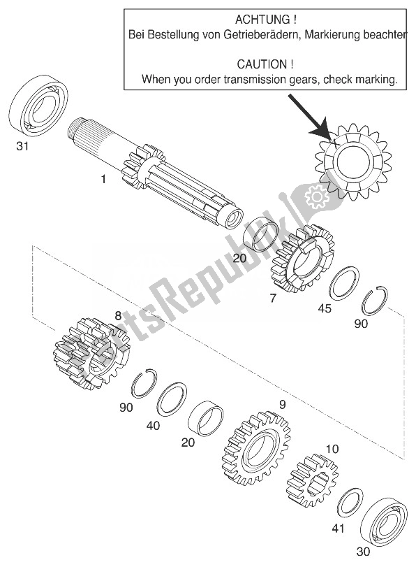 All parts for the Transmission I 125/200 2000 of the KTM 200 EGS SGP Asia 1999