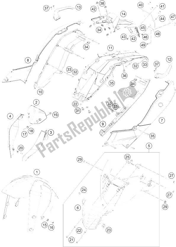 Tutte le parti per il Maschera, Parafanghi del KTM 125 Duke White ABS Europe 2015