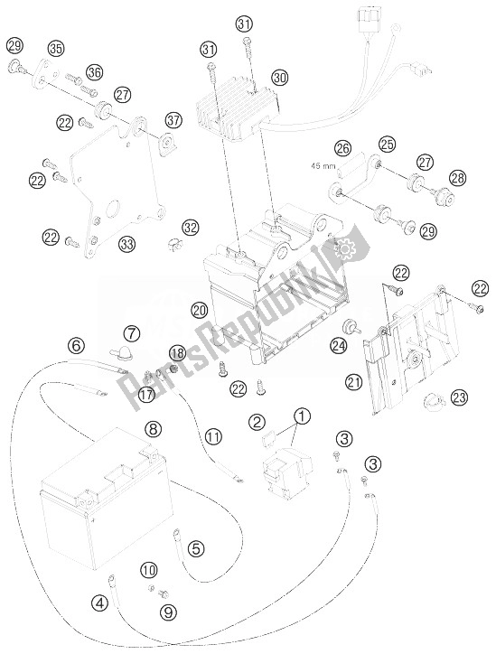 All parts for the Battery Box of the KTM 990 Super Duke R Europe 2013