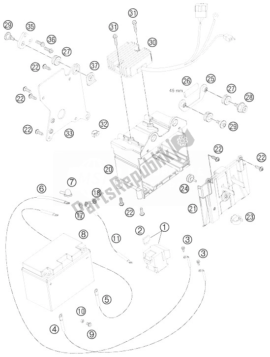 Alle onderdelen voor de Accubak van de KTM 990 Super Duke R France 2013