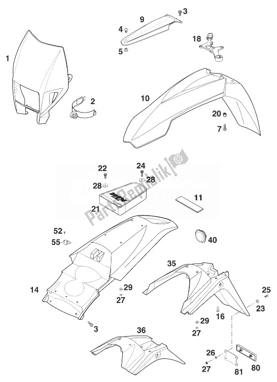 All parts for the Mask - Fender Sc '99 of the KTM 400 SUP Comp 20 KW Europe 1999