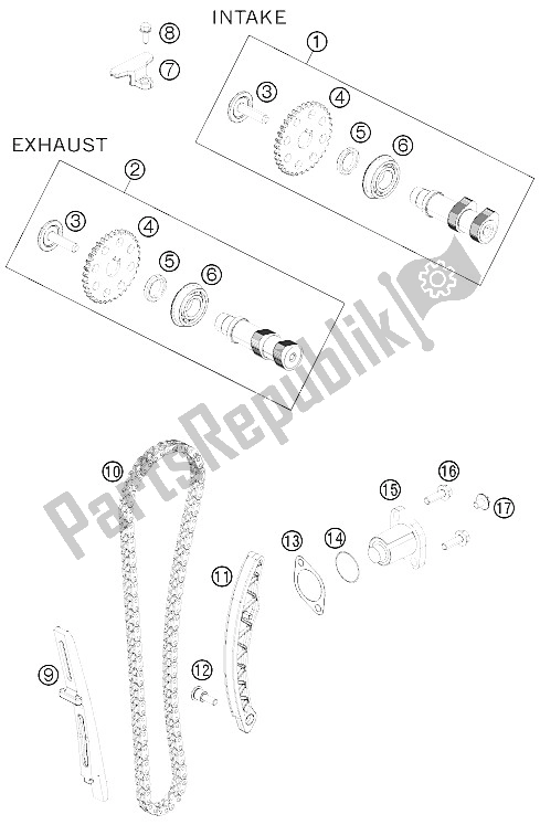 All parts for the Timing Drive of the KTM 125 Duke Orange Europe 8003L4 2012