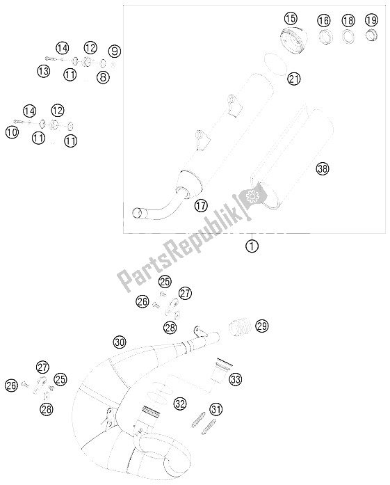 Alle onderdelen voor de Uitlaatsysteem van de KTM 200 EXC Europe 2009