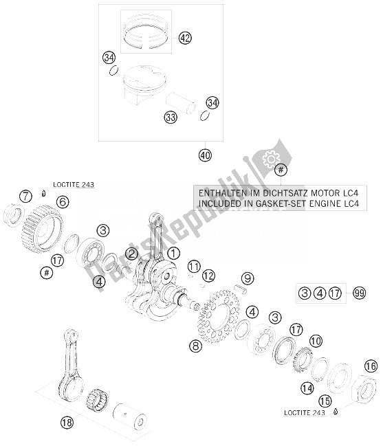 All parts for the Crankshaft, Piston of the KTM 690 Duke R Australia United Kingdom 2010