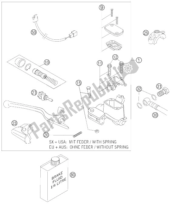 All parts for the Hand Brake Cylinder of the KTM 450 EXC Racing Australia 2006