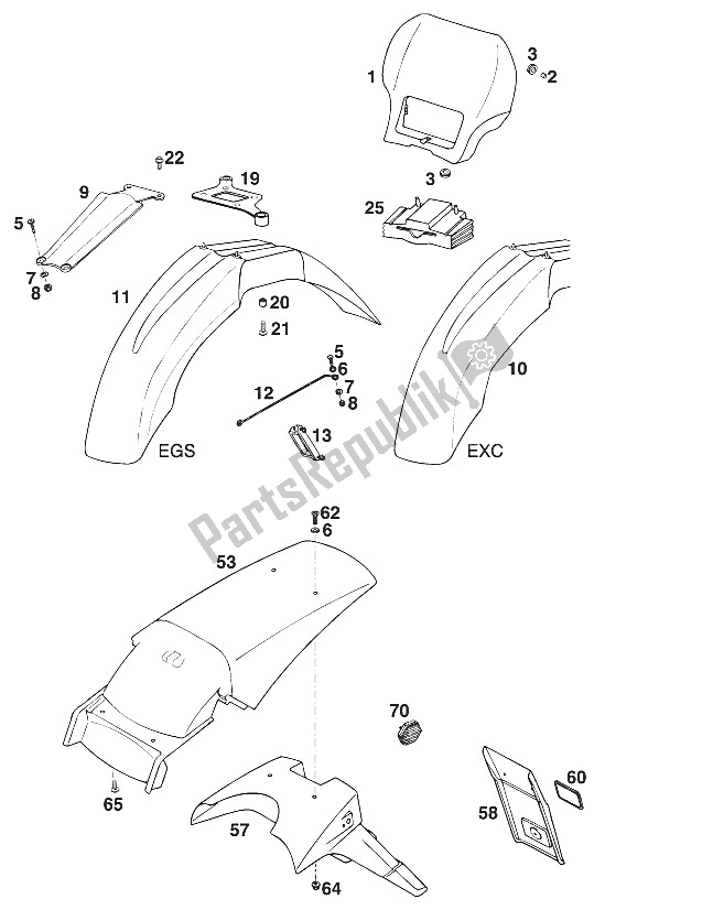 Tutte le parti per il Parafanghi Lc4'96 del KTM 400 EGS WP 30 KW 11 LT ROT Europe 1996