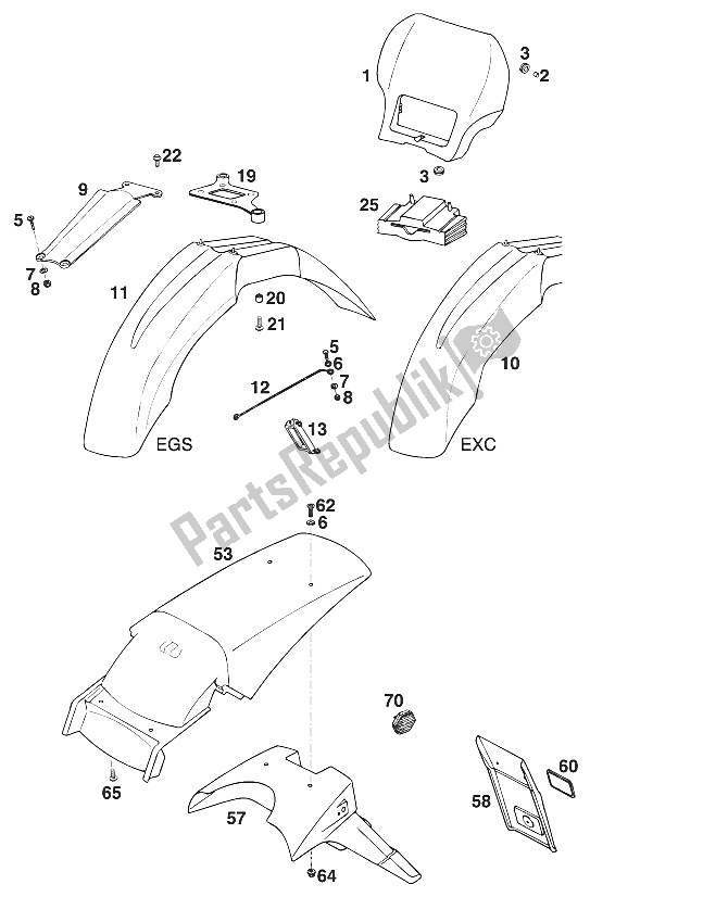 Todas las partes para Defensas Lc4'96 de KTM 400 EGS WP 30 KW 11 LT Viol Europe 1996