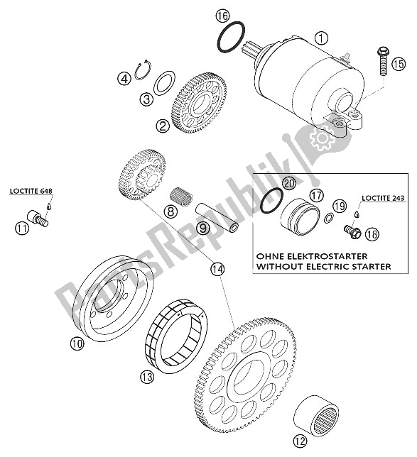 All parts for the Electric Starter 400/520 Racin of the KTM 400 EXC Racing Australia 2002