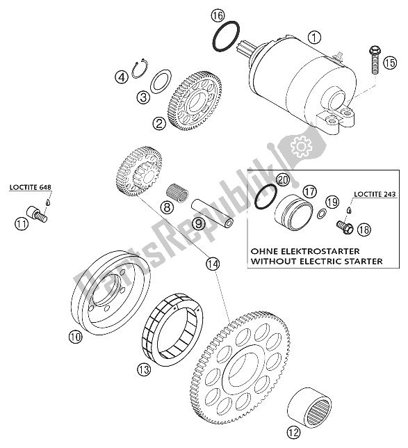 All parts for the Electric Starter 400/520 Racin of the KTM 520 EXC Racing Europe 2002