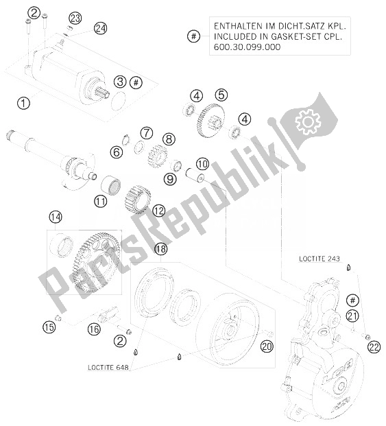 All parts for the Electric Starter of the KTM 990 Adventure Orange ABS 10 Australia United Kingdom 2010