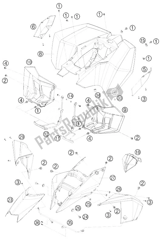 Todas as partes de Máscara, Pára-lamas do KTM 450 XC ATV 2010