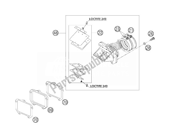 All parts for the Reed Valve Case of the KTM 200 EXC Europe 2007