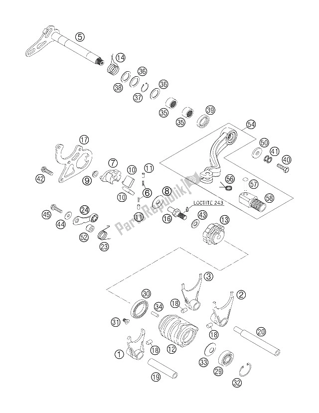 All parts for the Shifting Mechanism of the KTM 125 EXC SIX Days Europe 2006