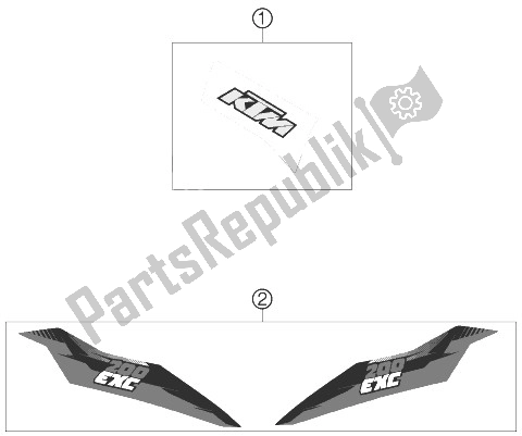 All parts for the Decal of the KTM 200 EXC Australia 2013