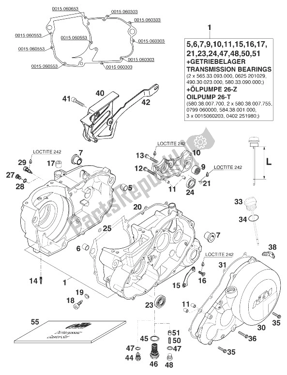 Tutte le parti per il Basamento 400/620 Sc '98 del KTM 400 SUP Comp 20 KW Europe 832689 1998