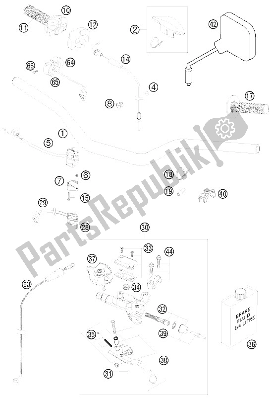 All parts for the Handlebar, Controls of the KTM 250 EXC Australia 2008