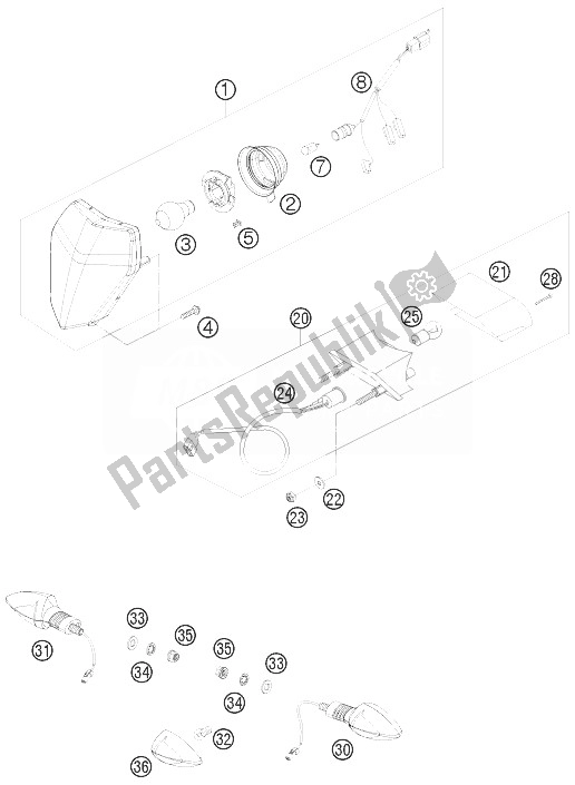 All parts for the Lighting System of the KTM 530 EXC Champion Edit USA 2010