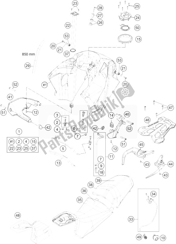 Tutte le parti per il Serbatoio, Sedile, Coperchio del KTM 1190 Adventure ABS Grey USA 2013