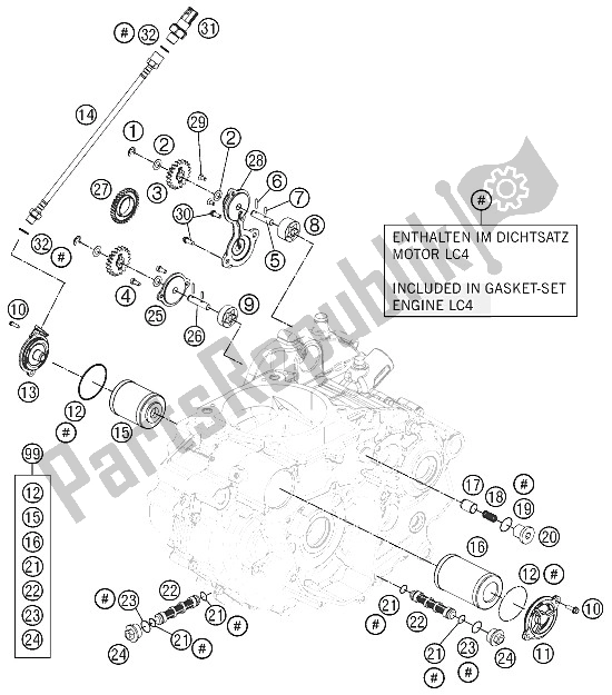 Alle onderdelen voor de Smeersysteem van de KTM 690 Duke R Europe 2012