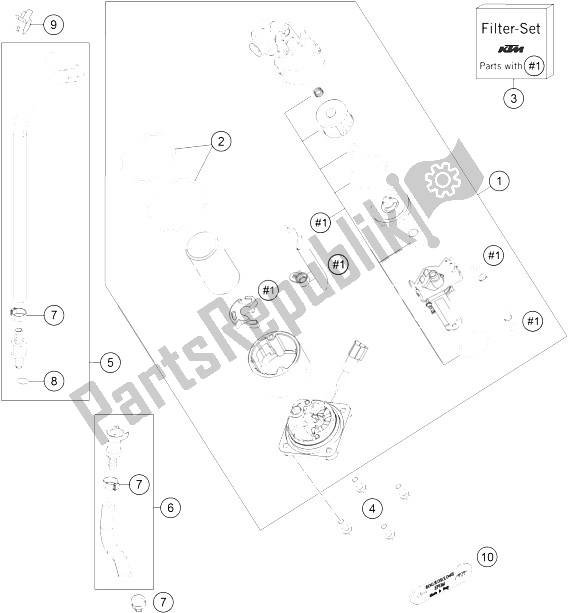 All parts for the Fuel Pump of the KTM 1190 ADV ABS Grey WES Europe 2015