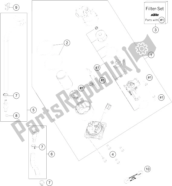 All parts for the Fuel Pump of the KTM 1190 Adventure ABS Orange China 2016