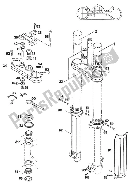All parts for the Front Fork - Steering Stem Lc4'94 of the KTM 350 E XC 20 KW SUP COM Europe 1994