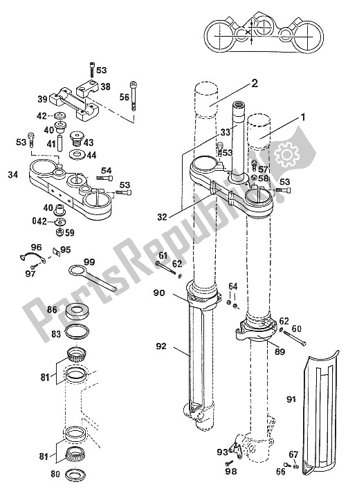 Toutes les pièces pour le Fourche Avant - Potence De Direction Lc4'94 du KTM 620 RXC E USA 1995