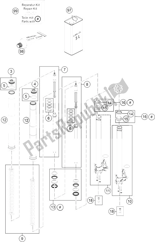 All parts for the Front Fork Disassembled of the KTM 1190 Adventure R ABS China 2015