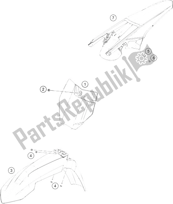 All parts for the Mask, Fenders of the KTM 125 SX Europe 2016