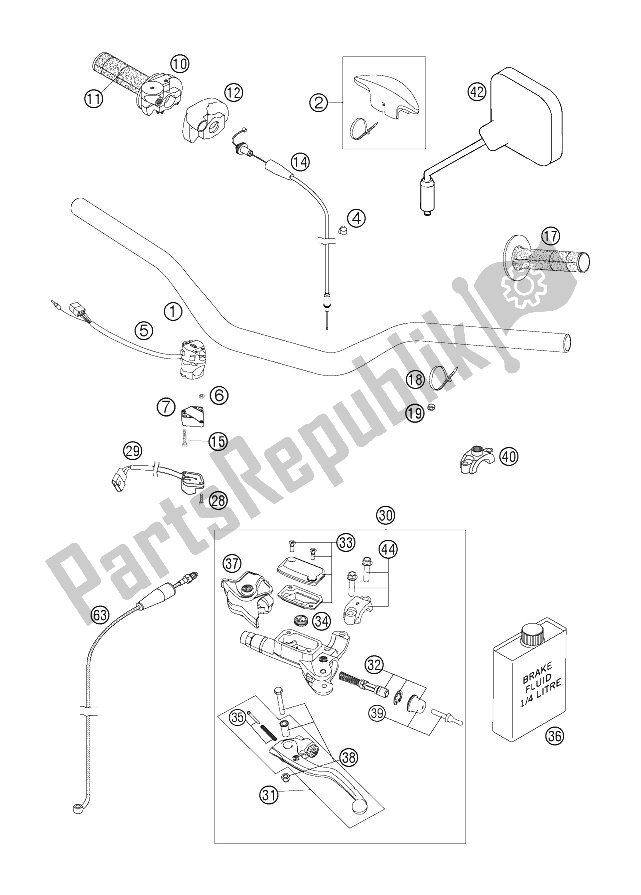 All parts for the Handlebar, Controls of the KTM 250 EXC Europe 2006