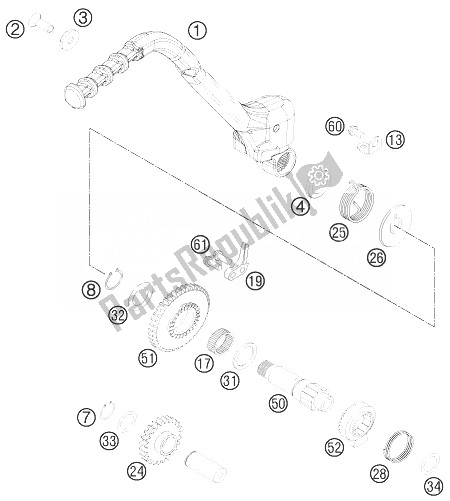 All parts for the Kick Starter of the KTM 250 EXC Australia 2013