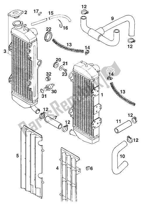 Toutes les pièces pour le Radiateur - Durite De Radiateur Egs '96 du KTM 400 EGS WP 30 KW 11 LT Viol Europe 1996